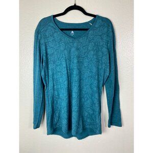 Segments Womens Merino Wool Long Sleeve V-Neck Top Size XL V-Neck Teal Floral